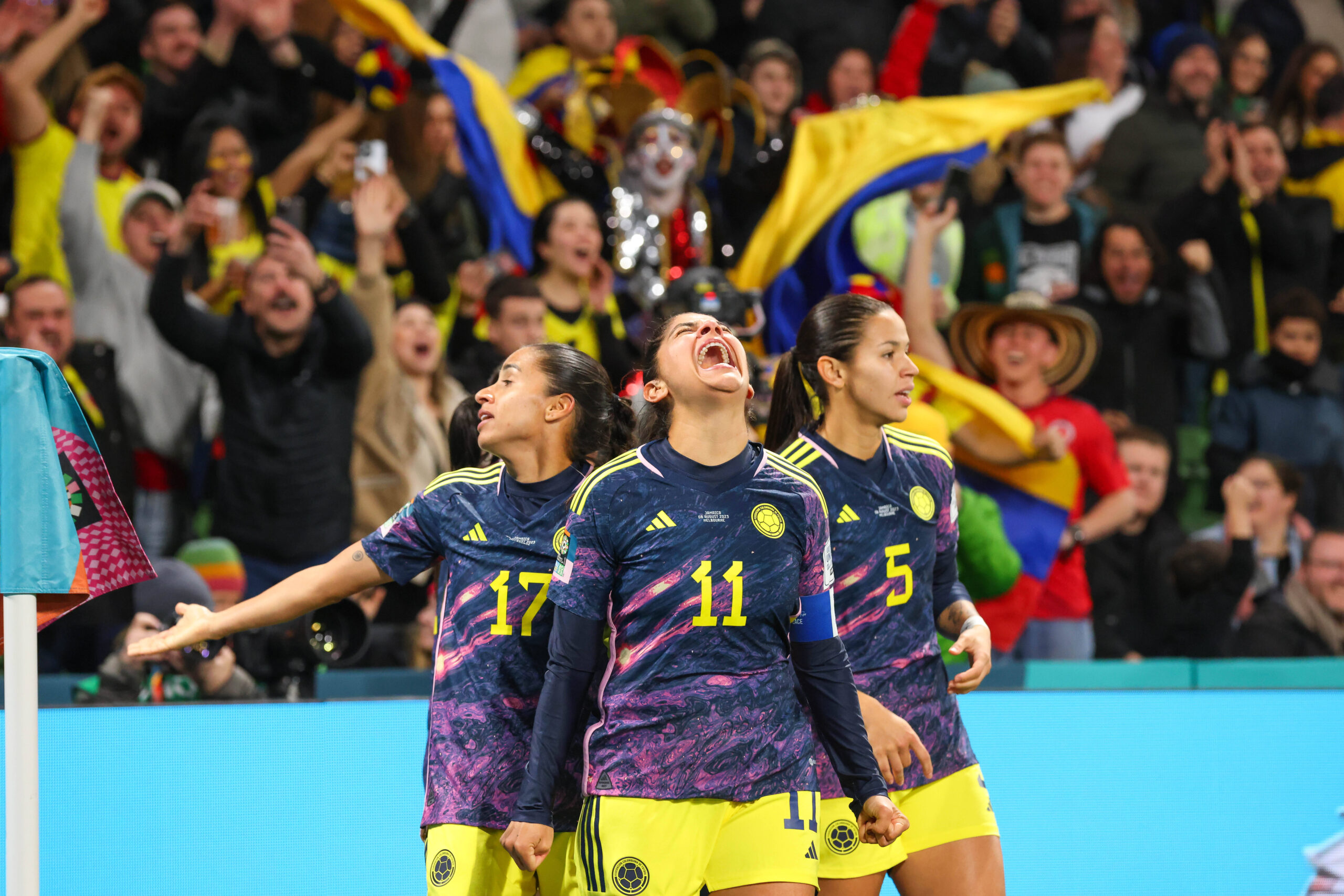 August 8, 2023, Melbourne, Victoria, Australia: Catalina Usme of Colombia (C) celebrates after scoring a goal during the