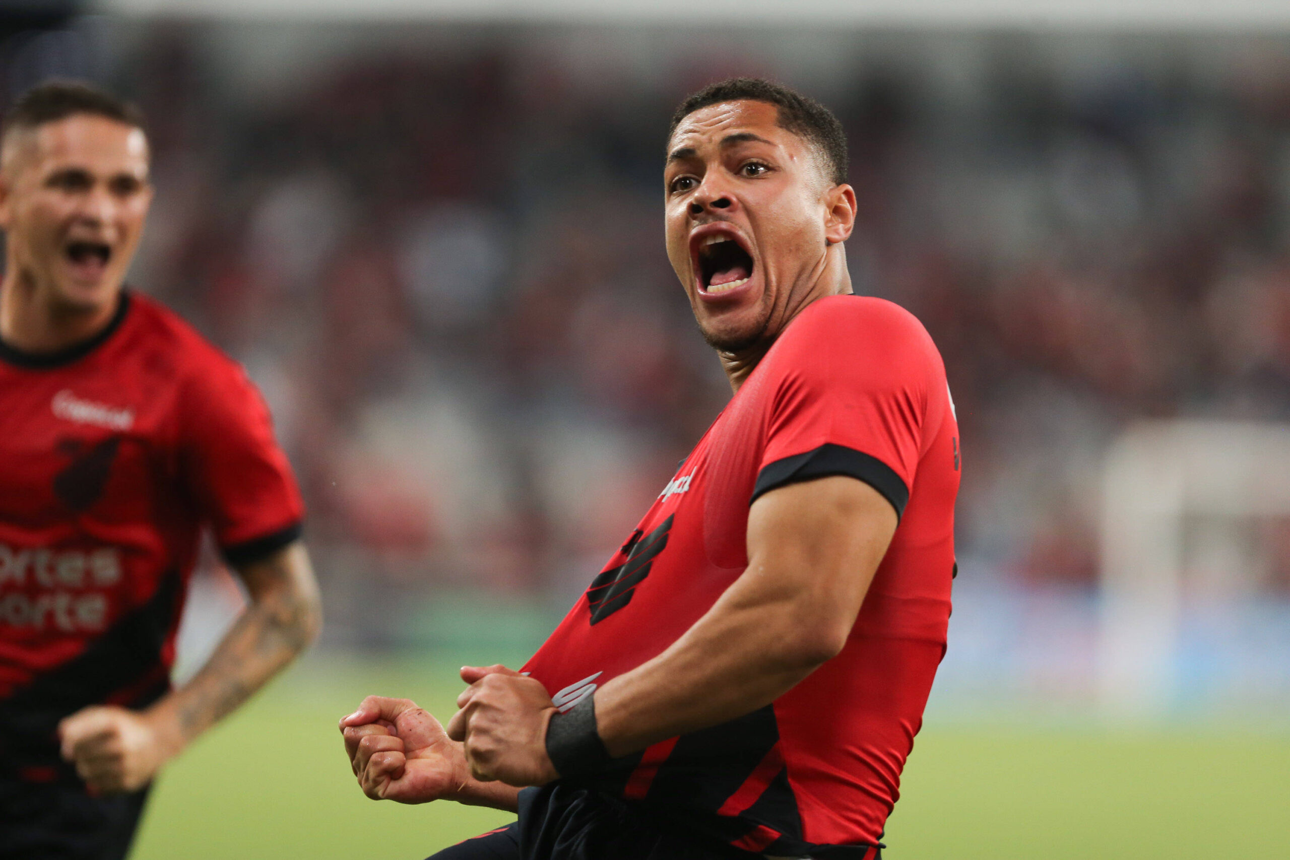 April 18, 2023, Curitiba, Brazil: VITOR ROQUE of Atlhetico celebrates his goal during the 2023 Copa Libertadores match a