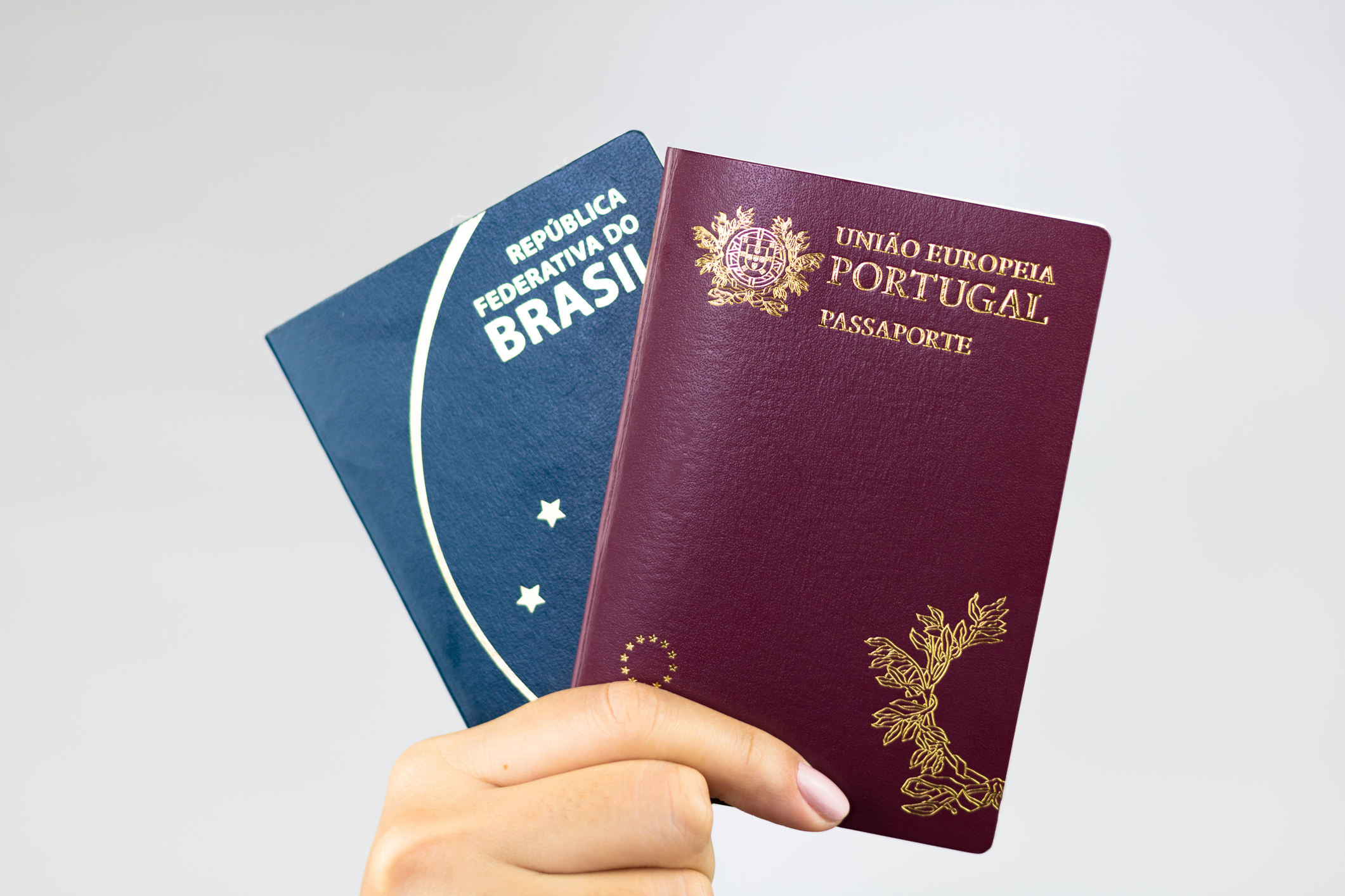 Brazilian and portuguese passports.