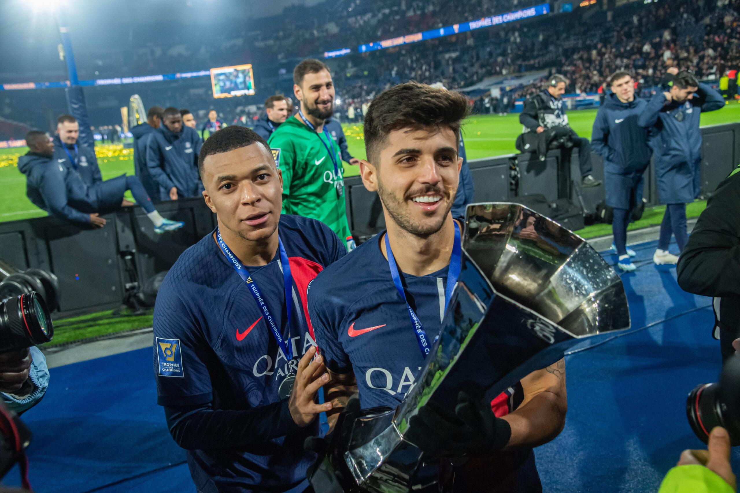 Kylian Mbappe (Paris SG) Lucas Beraldo (Paris SG) FOOTBALL : Paris Saint Germain x Toulouse - TrophÃ des Champions - 03/